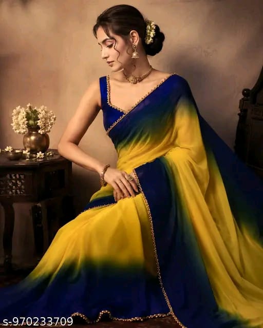 SM Women Georgette Color blocked Saree