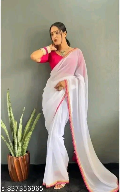 SM Women Georgette Solid Saree with Cotton Silk Blouse