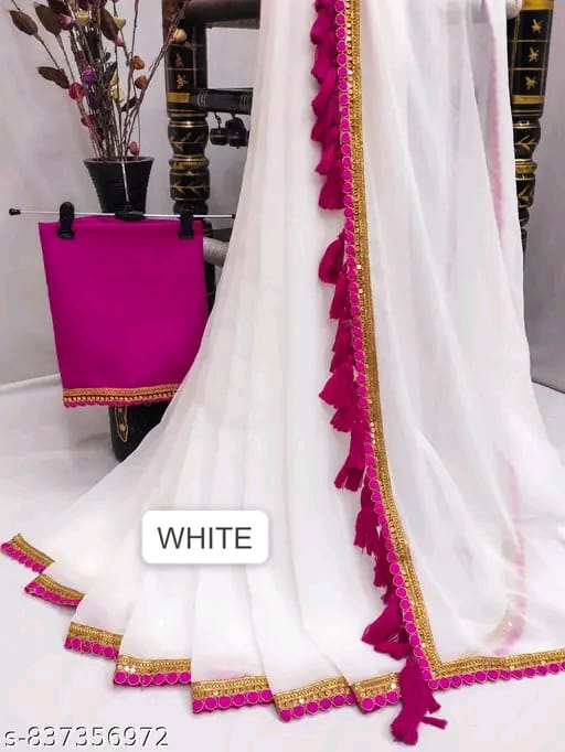 SM Women Georgette Solid Saree with Cotton Silk Blouse