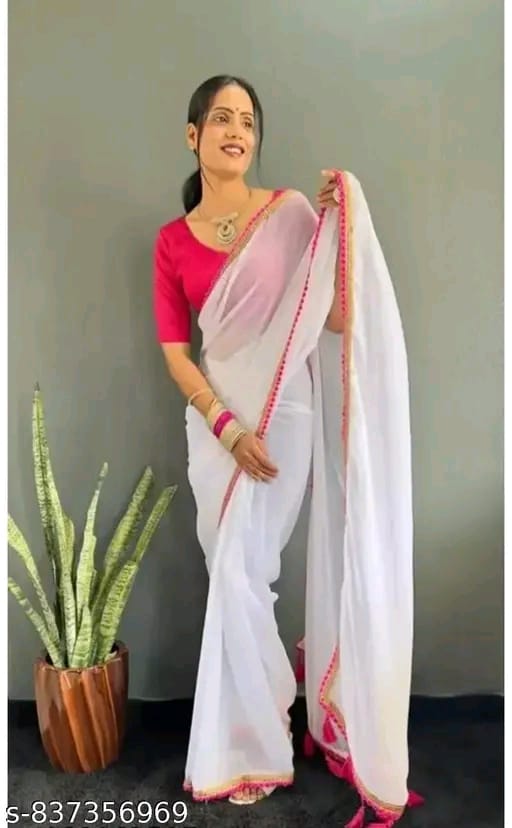 SM Women Georgette Solid Saree with Cotton Silk Blouse