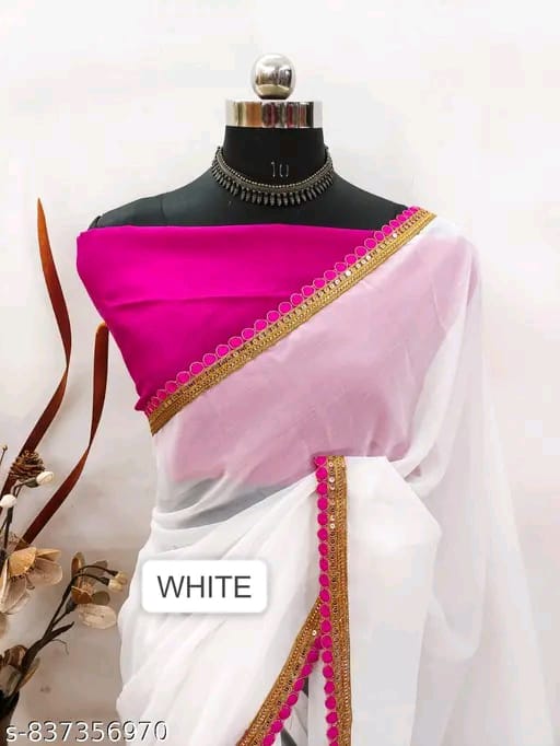 SM Women Georgette Solid Saree with Cotton Silk Blouse