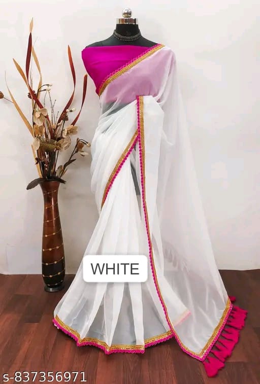 SM Women Georgette Solid Saree with Cotton Silk Blouse