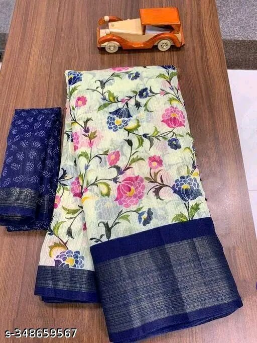 SM Women Cotton Printed Saree with Running Blouse