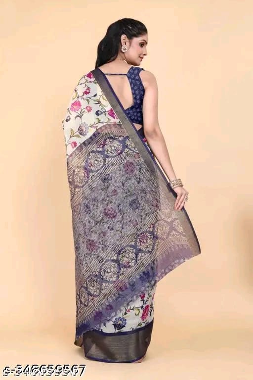 SM Women Cotton Printed Saree with Running Blouse
