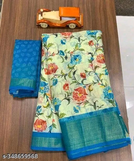 SM Women Cotton Printed Saree with Running Blouse
