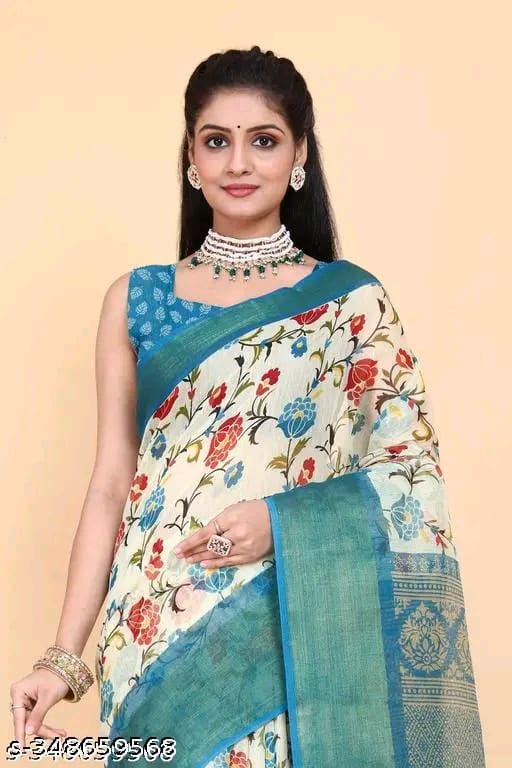 SM Women Cotton Printed Saree with Running Blouse
