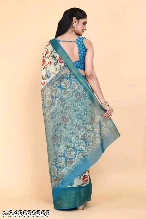 SM Women Cotton Printed Saree with Running Blouse