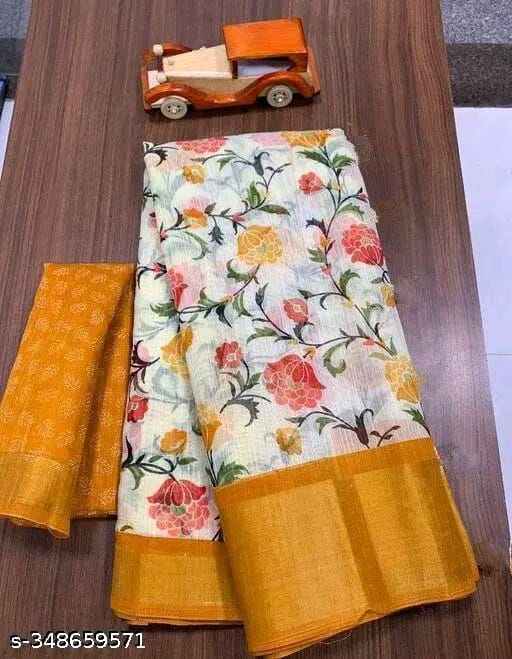 SM Women Cotton Printed Saree with Running Blouse