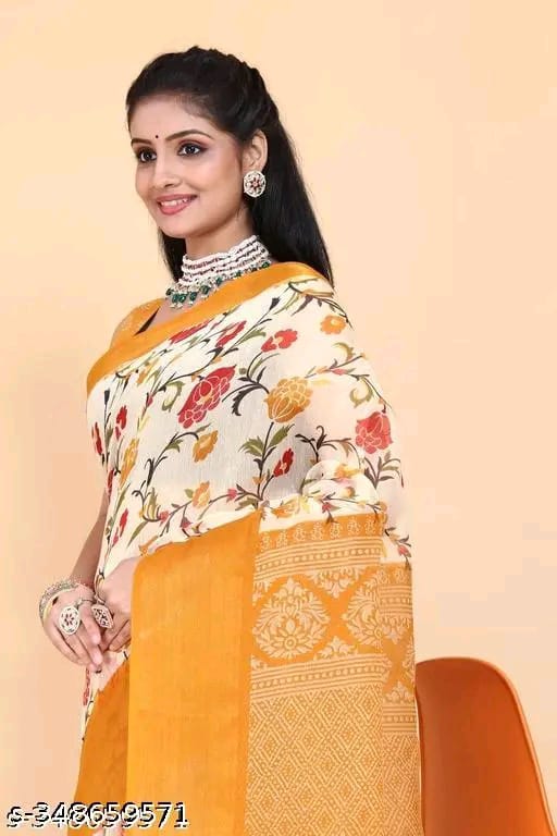 SM Women Cotton Printed Saree with Running Blouse