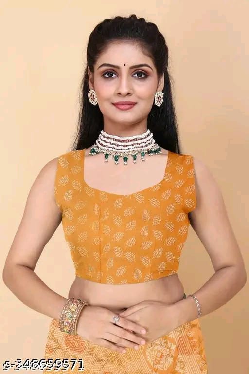 SM Women Cotton Printed Saree with Running Blouse