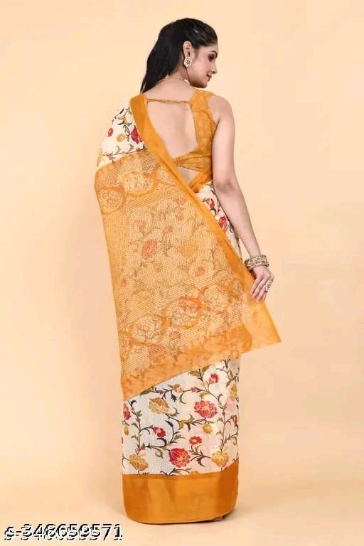 SM Women Cotton Printed Saree with Running Blouse