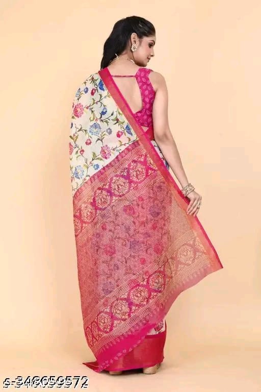 SM Women Cotton Printed Saree with Running Blouse