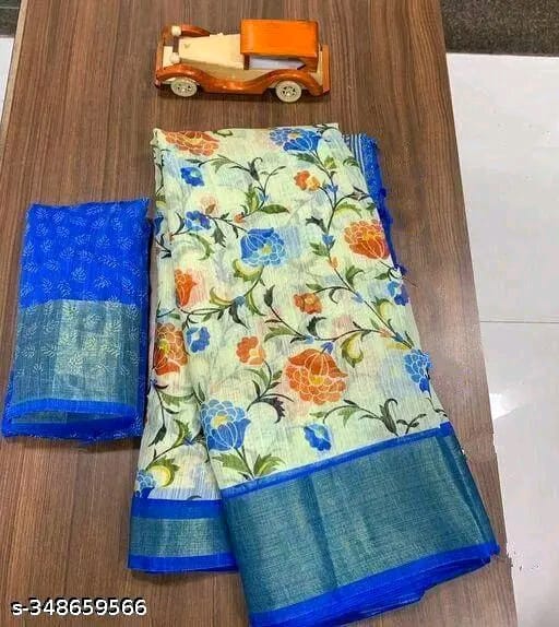 SM Women Cotton Printed Saree with Running Blouse
