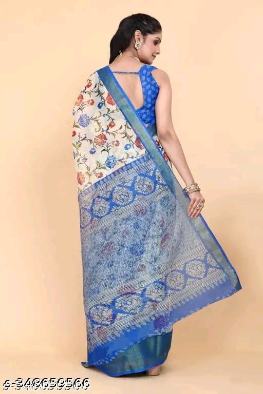 SM Women Cotton Printed Saree with Running Blouse