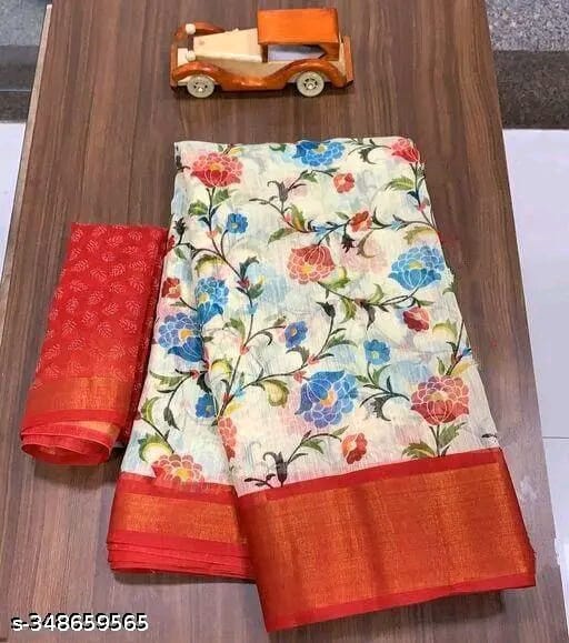 SM Women Cotton Printed Saree with Running Blouse