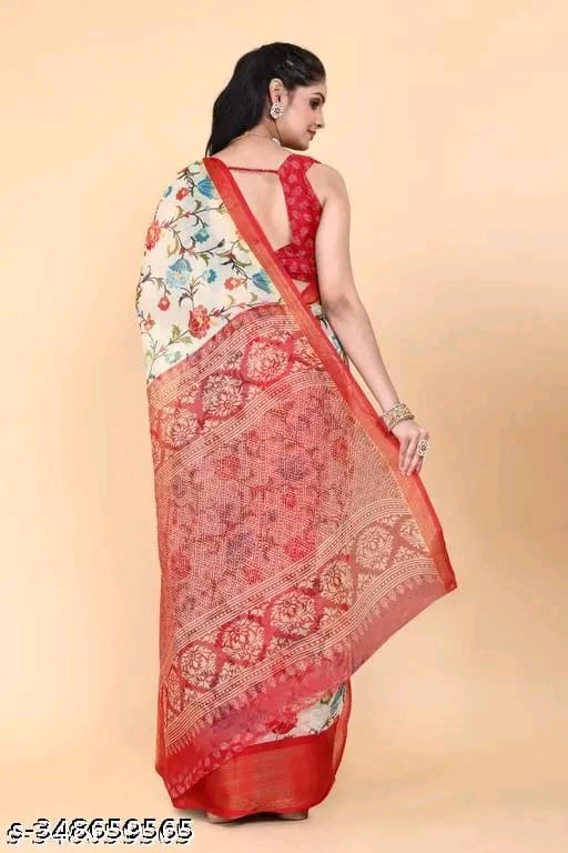 SM Women Cotton Printed Saree with Running Blouse