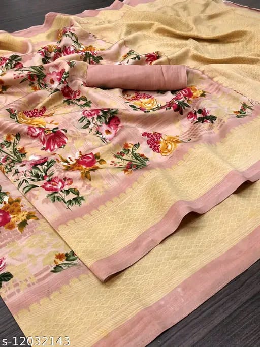SM Women Khadi Silk Printed Saree with Running Blouse