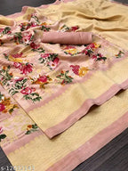 SM Women Khadi Silk Printed Saree with Running Blouse