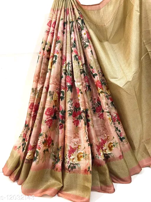 SM Women Khadi Silk Printed Saree with Running Blouse