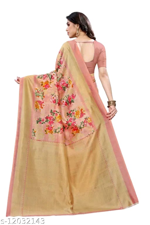 SM Women Khadi Silk Printed Saree with Running Blouse