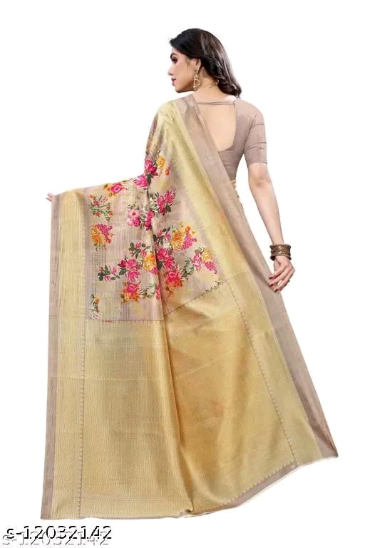 SM Women Khadi Silk Printed Saree with Running Blouse