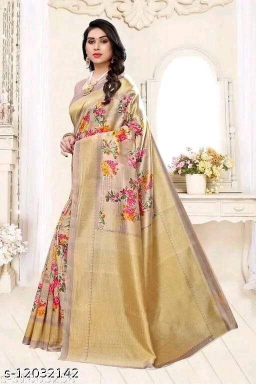 SM Women Khadi Silk Printed Saree with Running Blouse