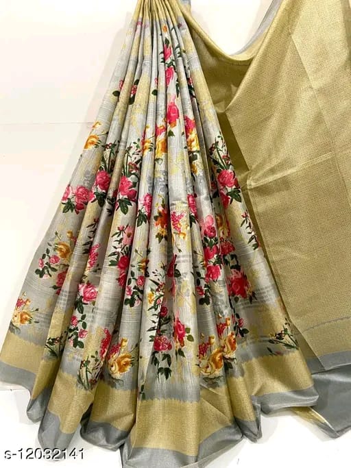 SM Women Khadi Silk Printed Saree with Running Blouse