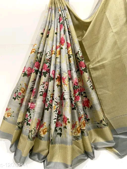 SM Women Khadi Silk Printed Saree with Running Blouse