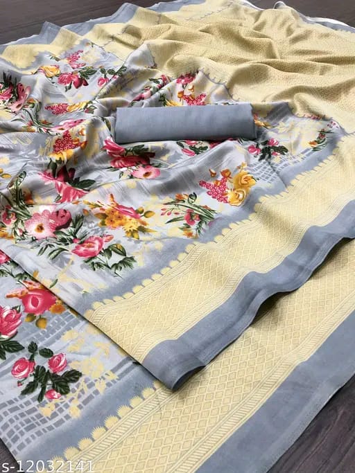 SM Women Khadi Silk Printed Saree with Running Blouse