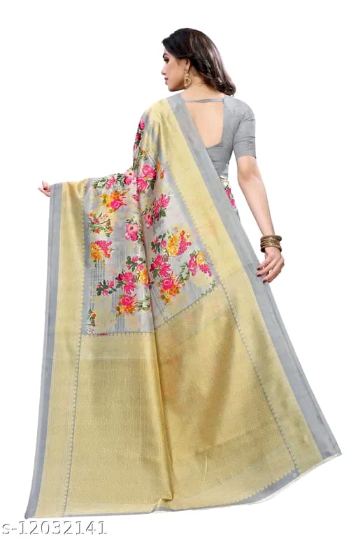 SM Women Khadi Silk Printed Saree with Running Blouse