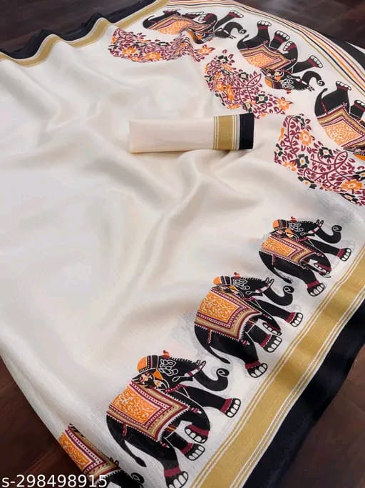 SM Women Khadi Silk Printed Saree with Running Blouse
