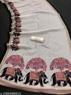 SM Women Khadi Silk Printed Saree with Running Blouse