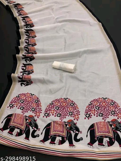 SM Women Khadi Silk Printed Saree with Running Blouse