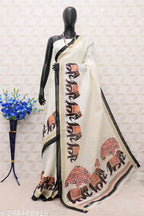 SM Women Khadi Silk Printed Saree with Running Blouse