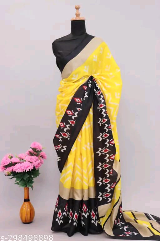 SM Women Khadi Silk Printed Saree with Running Blouse