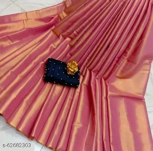 Women Cotton Silk Solid Saree with Embellished Blouse