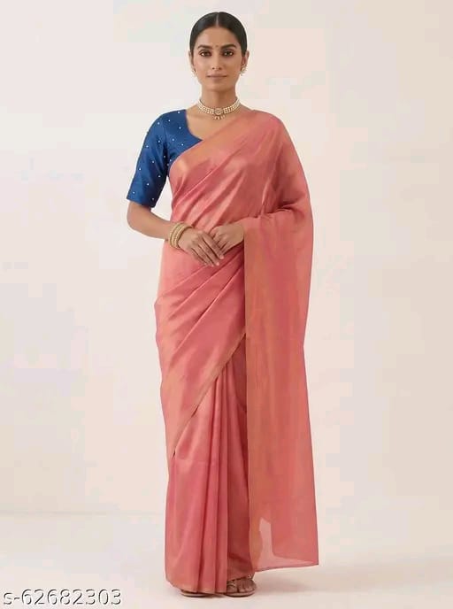 Women Cotton Silk Solid Saree with Embellished Blouse