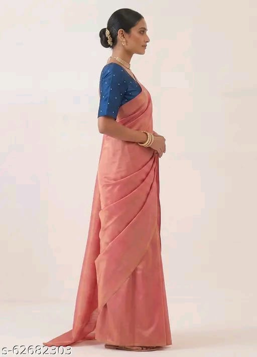 Women Cotton Silk Solid Saree with Embellished Blouse