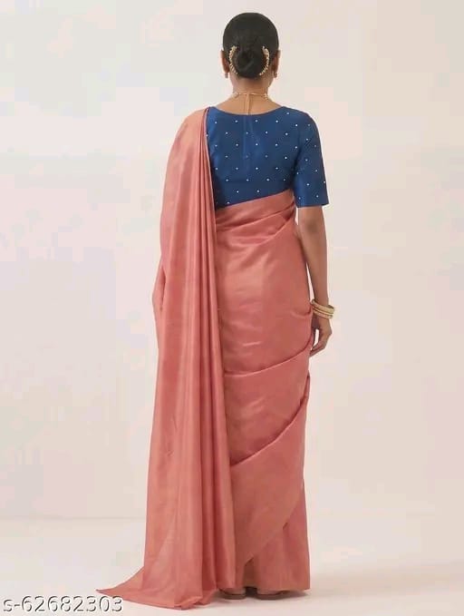 Women Cotton Silk Solid Saree with Embellished Blouse