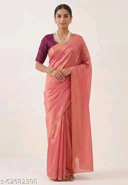 SM Women Cotton Silk Solid Saree with Embellished Blouse