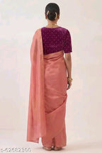 SM Women Cotton Silk Solid Saree with Embellished Blouse