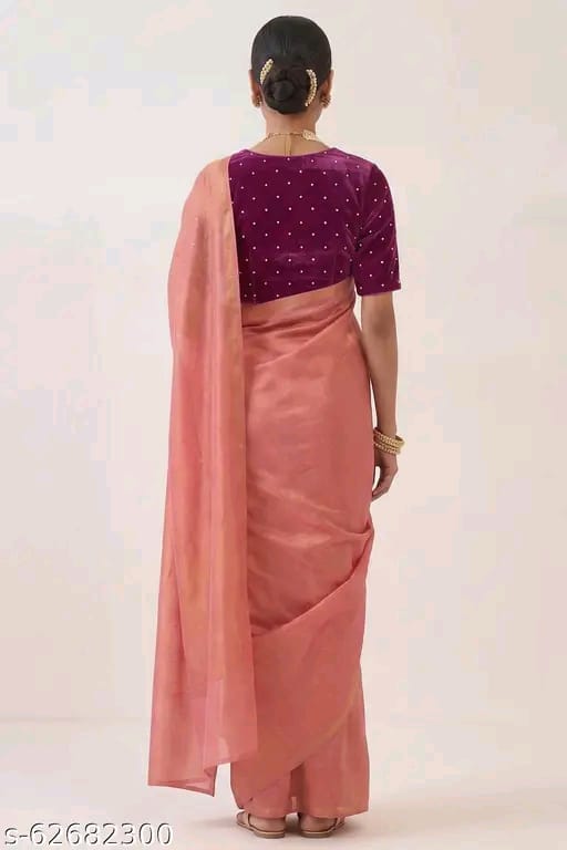 SM Women Cotton Silk Solid Saree with Embellished Blouse