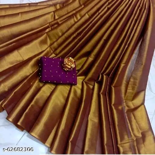 SM Women Cotton Silk Solid Saree with Embellished Blouse