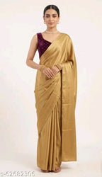 SM Women Cotton Silk Solid Saree with Embellished Blouse
