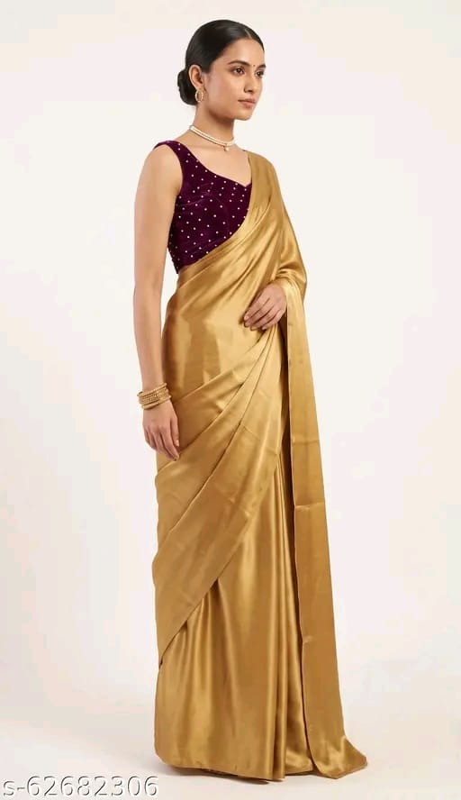 SM Women Cotton Silk Solid Saree with Embellished Blouse