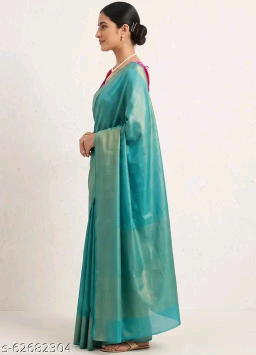 SM Women Cotton Silk Solid Saree with Embellished Blouse