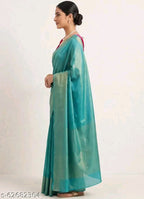 SM Women Cotton Silk Solid Saree with Embellished Blouse