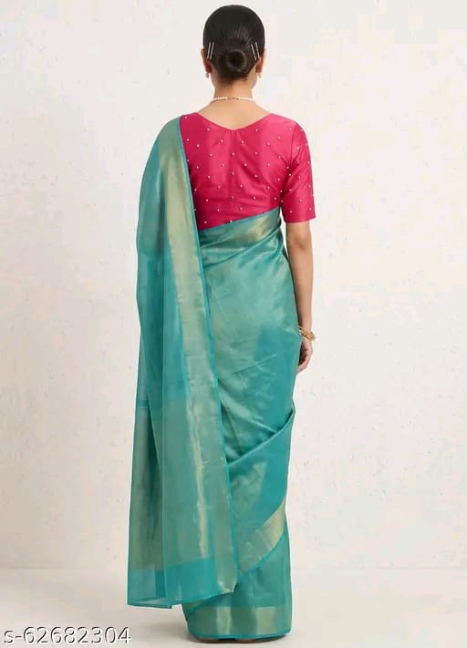 SM Women Cotton Silk Solid Saree with Embellished Blouse