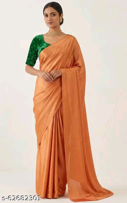 SM Women Cotton Silk Solid Saree with Embellished Blouse