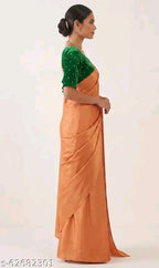 SM Women Cotton Silk Solid Saree with Embellished Blouse
